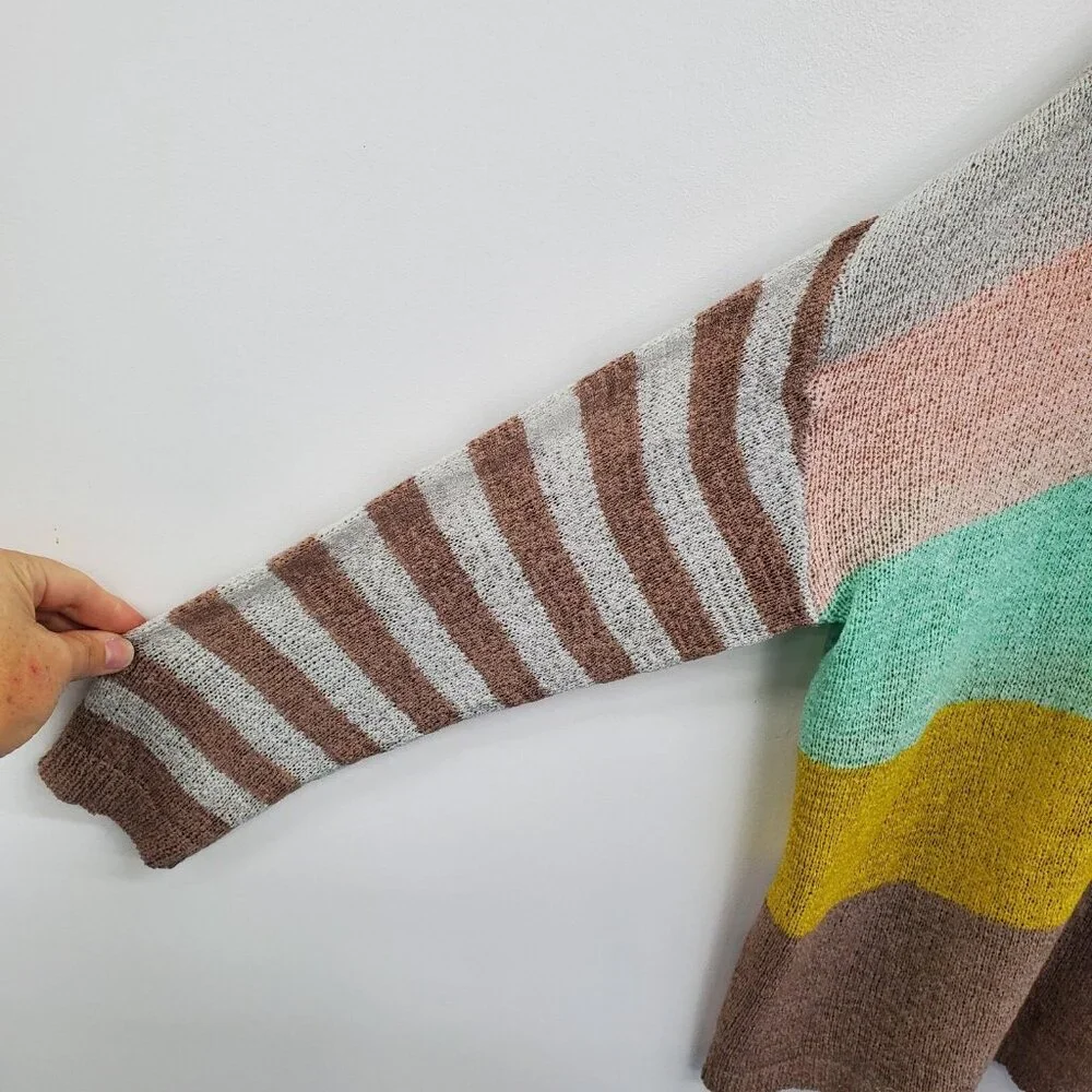 Davi & Dani Color Block Striped Sleeve Pullover Sweater L‎ Multicolor Knit Top